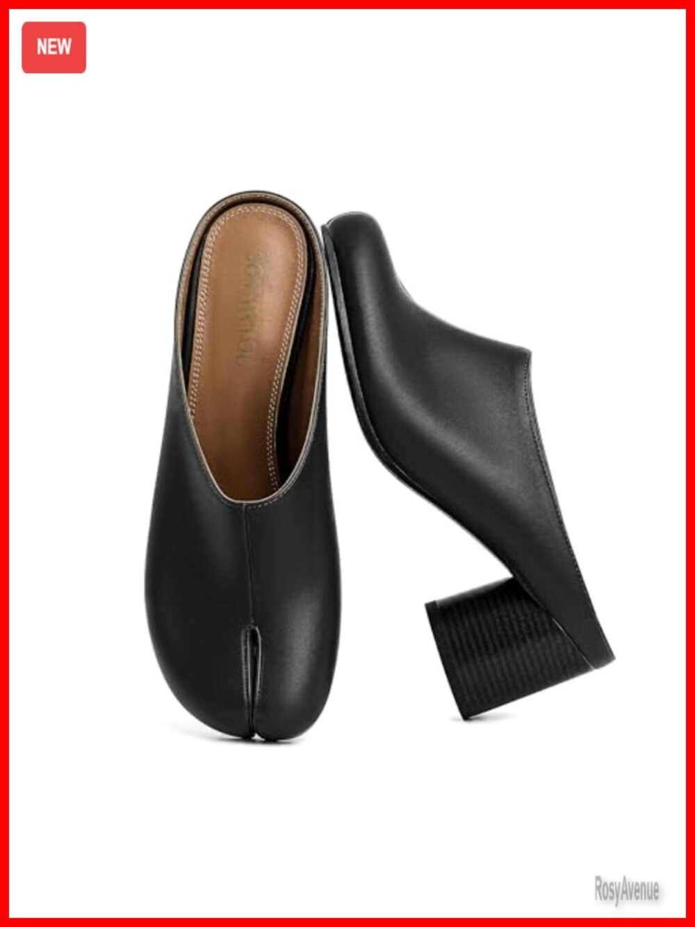 Split Toe Chunky Block Heel Mules Faux Leather Slip On Clogs for Women